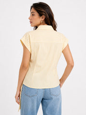 Striped Wrap Style Cotton Shirt Drop Shoulder