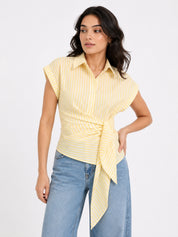Striped Wrap Style Cotton Shirt Drop Shoulder