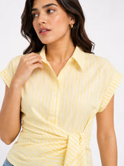 Striped Wrap Style Cotton Shirt Drop Shoulder
