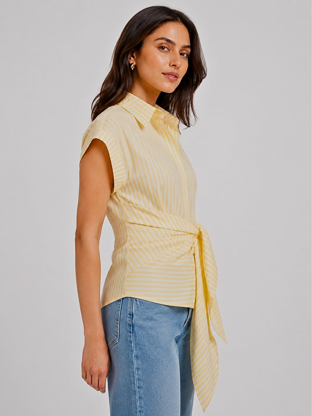 Striped Wrap Style Cotton Shirt Drop Shoulder