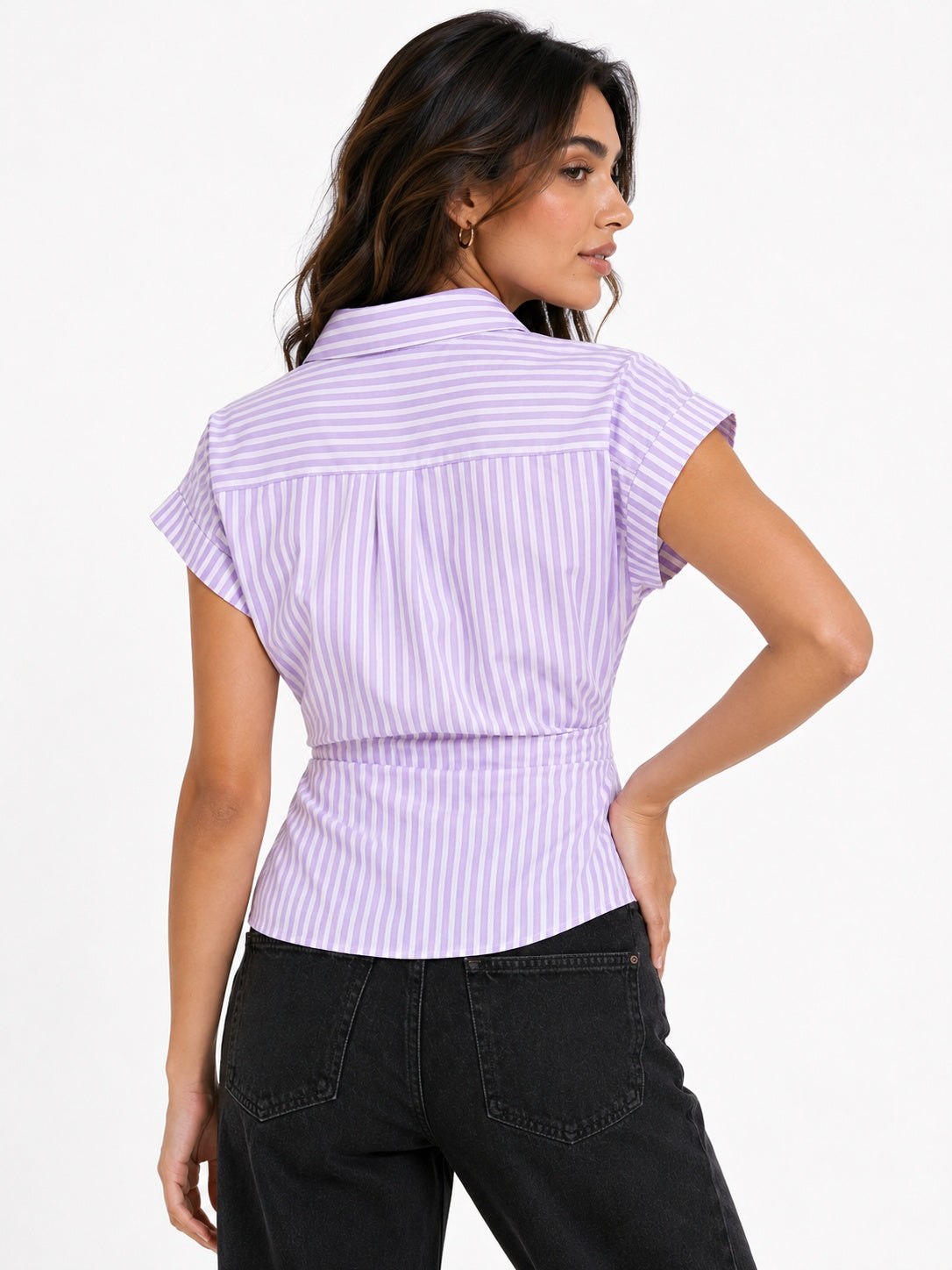 Striped Wrap Style Cotton Shirt Drop Shoulder