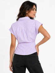 Striped Wrap Style Cotton Shirt Drop Shoulder