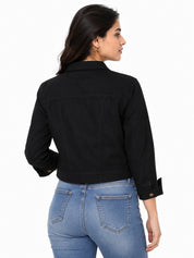 Cropped Button-Front Casual Jacket