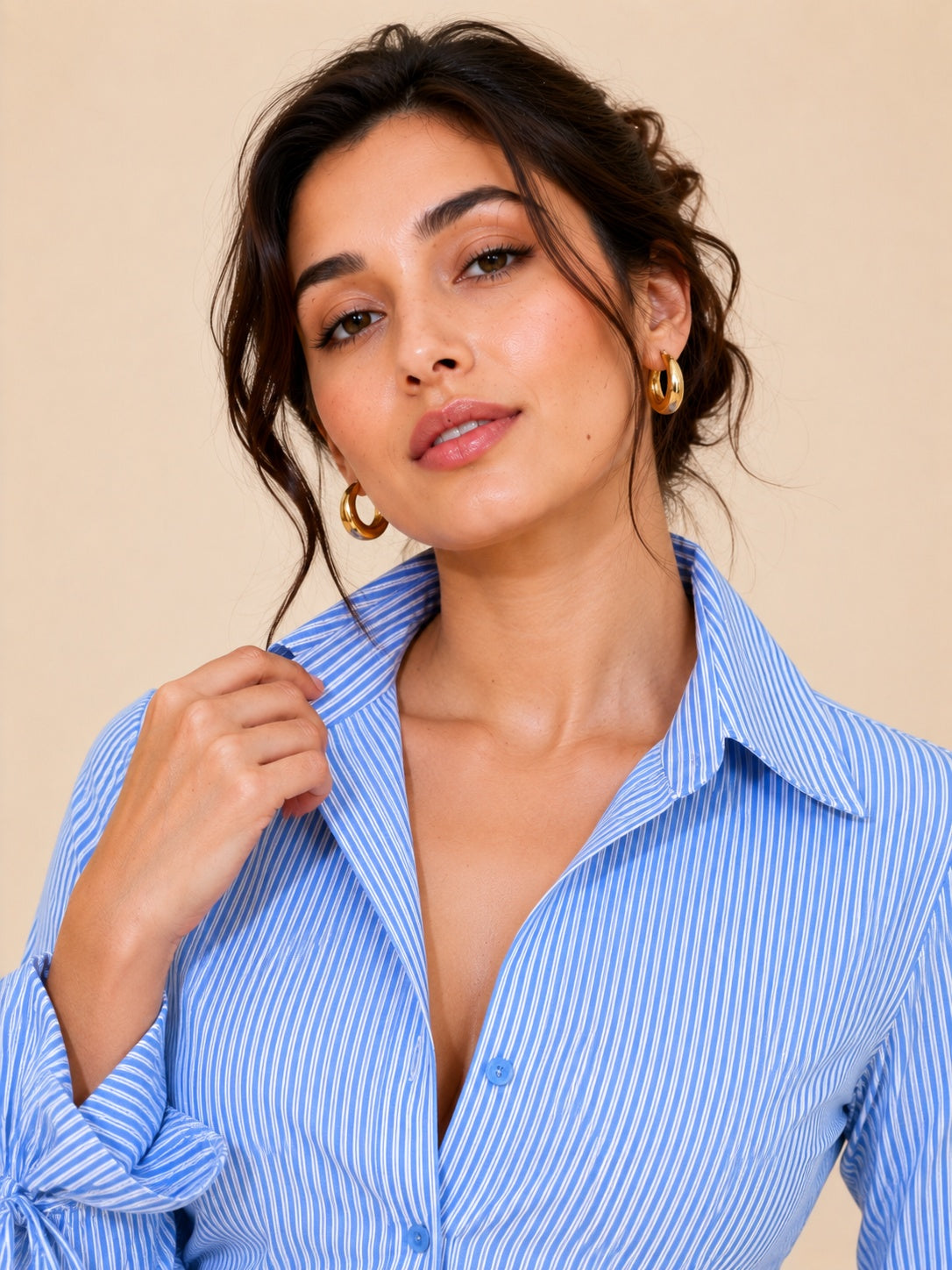 Striped Button Down Shirt With Tie Sleeves