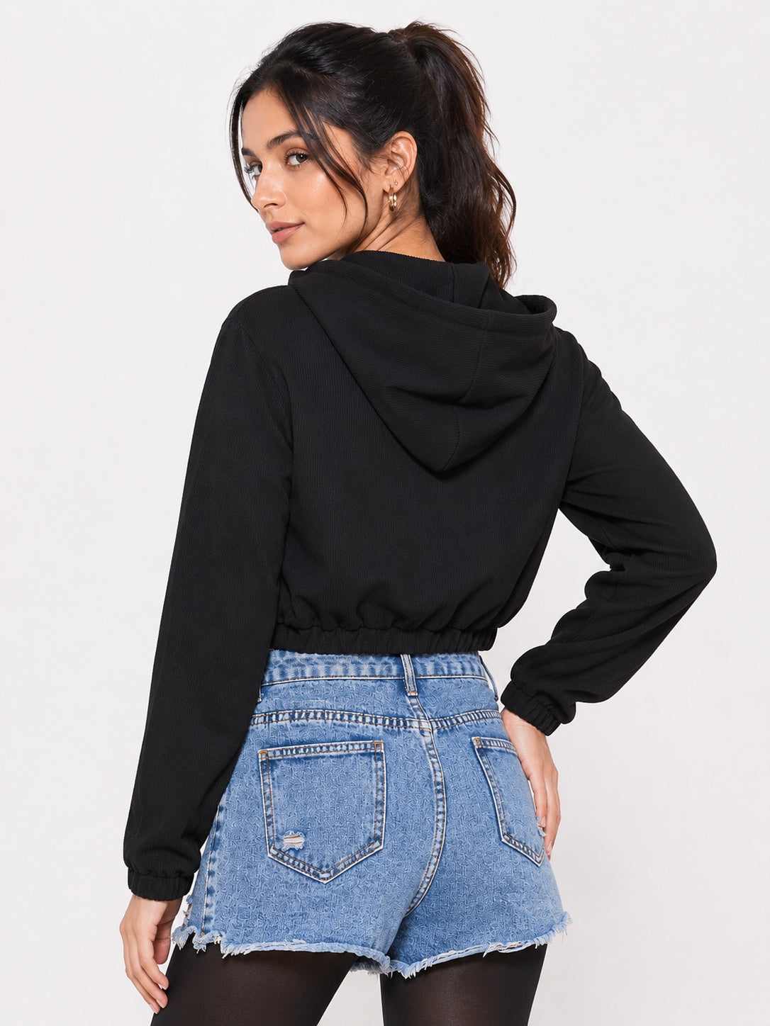 Ribbed Hooded Cropped Jacket