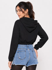 Ribbed Hooded Cropped Jacket