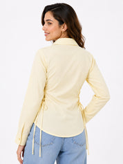 Ribbed Lace-Up Side Slit Button Shirt