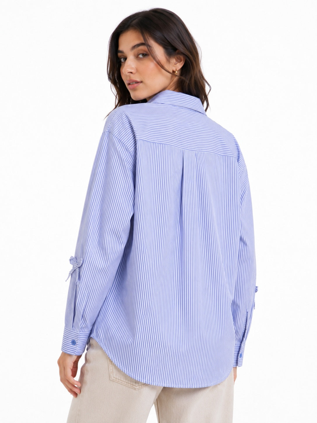 Oversized Shirt Striped Tie Detail Full Sleeve