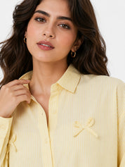 Oversized Shirt Striped Tie Detail Full Sleeve