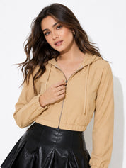 Ribbed Hooded Cropped Jacket
