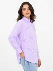 Oversized Shirt Striped Tie Detail Full Sleeve