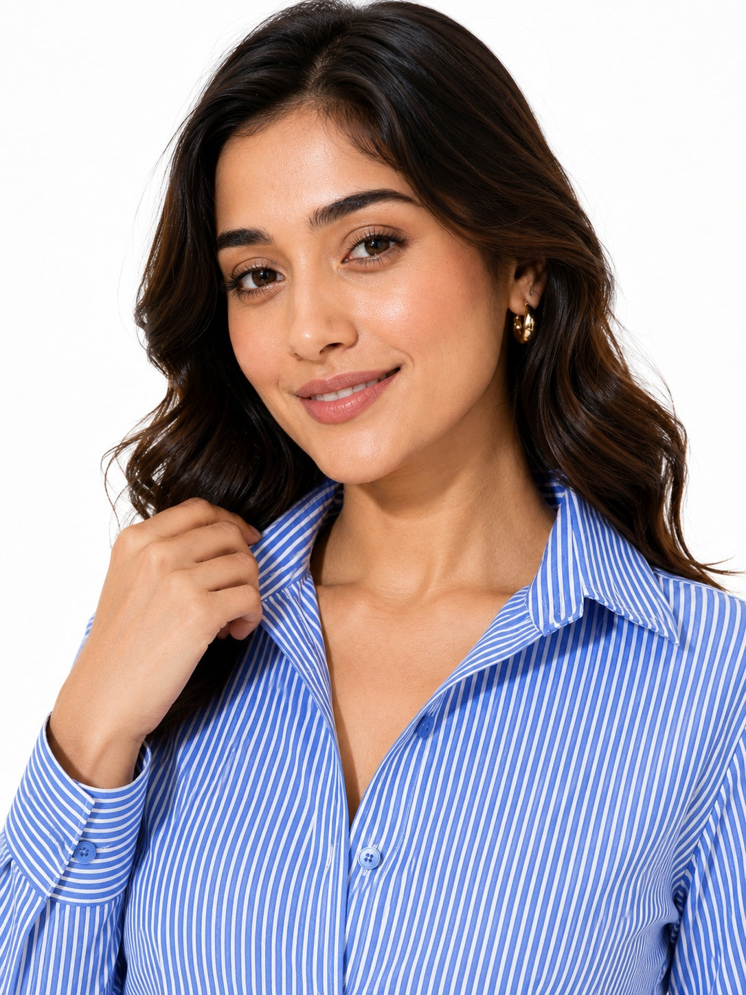 Ribbed Lace-Up Side Slit Button Shirt