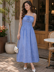 Striped A-Line Maxi Dress with Smocked Bodice