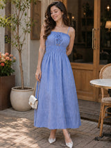 Striped A-Line Maxi Dress with Smocked Bodice