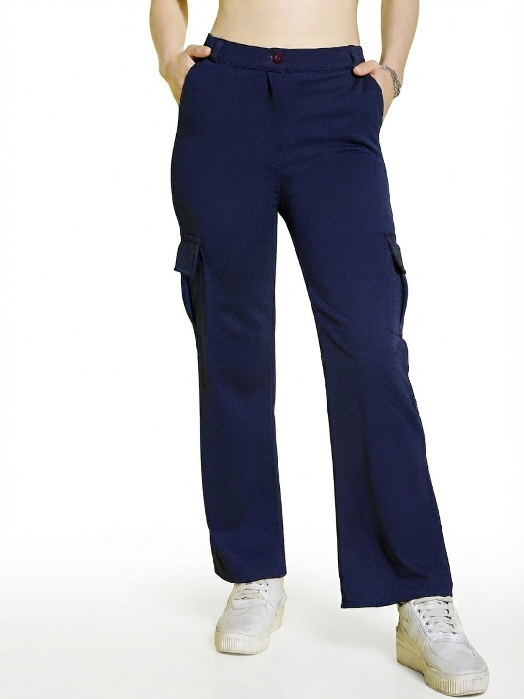 Straight Fit Full Length Solid Cargo Pant