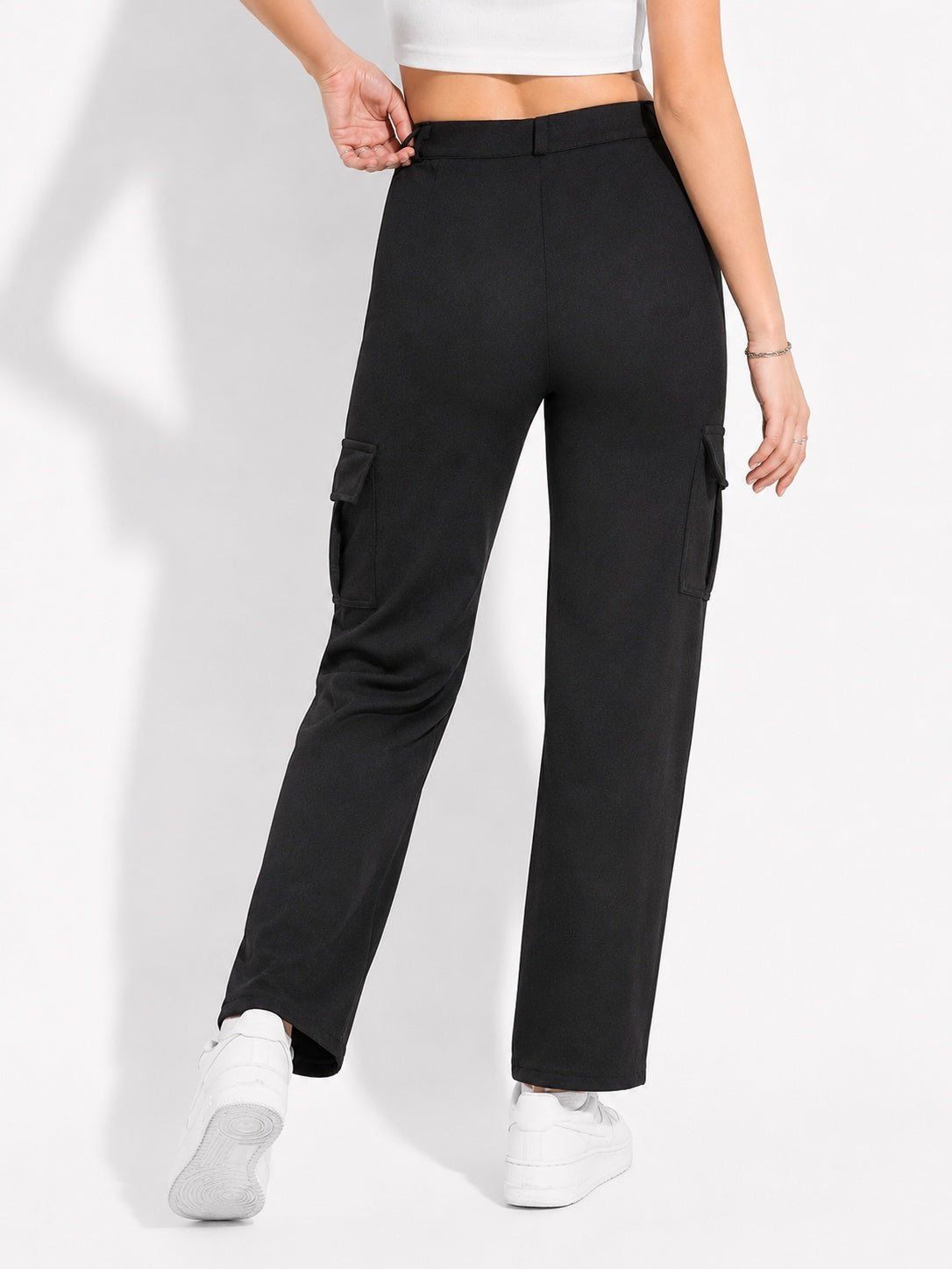 Straight Fit Full Length Solid Cargo Pant