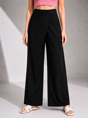 Women's Black Wrap Front Wide Leg Palazzo Trousers