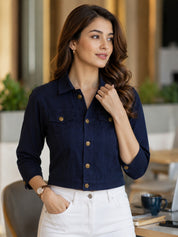 Cropped Button-Front Casual Jacket