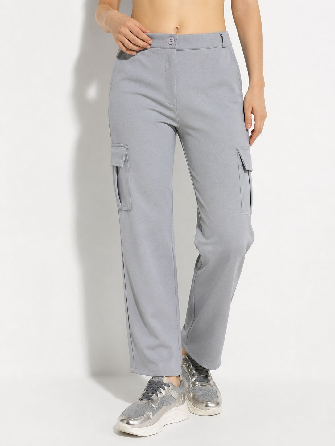 Straight Fit Full Length Solid Cargo Pant