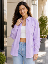 Oversized Shirt Striped Tie Detail Full Sleeve