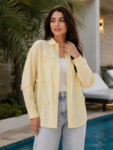 Oversized Shirt Striped Tie Detail Full Sleeve