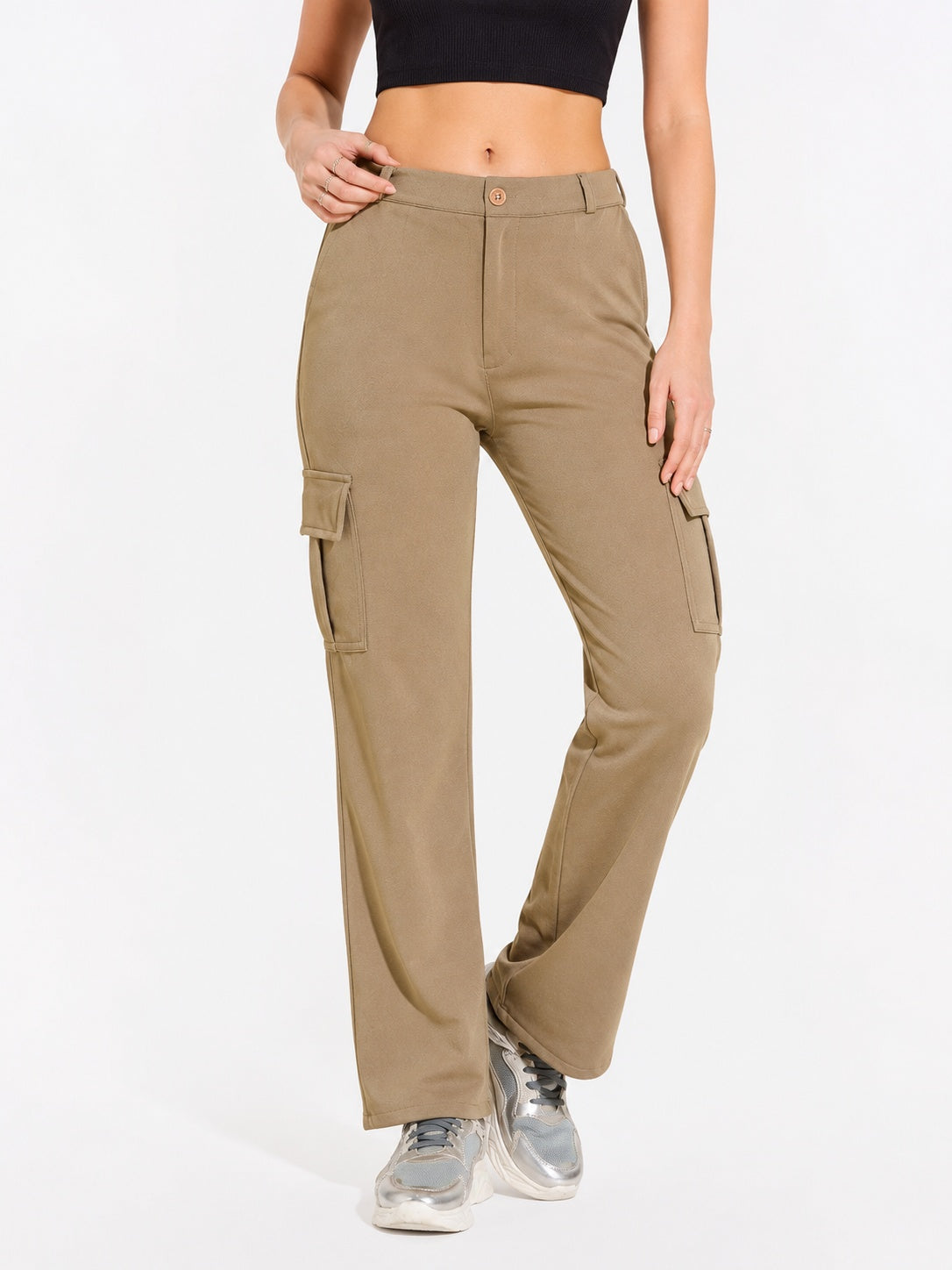 Straight Fit Full Length Solid Cargo Pant