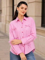 Oversized Shirt Striped Tie Detail Full Sleeve