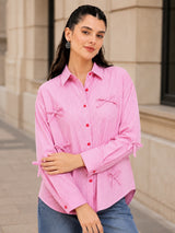 Oversized Shirt Striped Tie Detail Full Sleeve