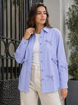 Oversized Shirt Striped Tie Detail Full Sleeve