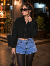 Ribbed Hooded Cropped Jacket